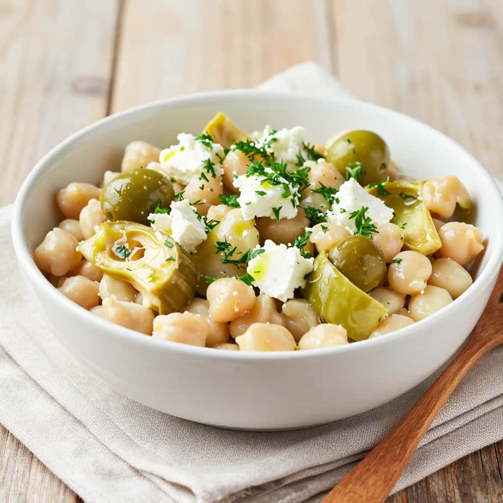 Bean Salad with Artichokes, Olives and Feta