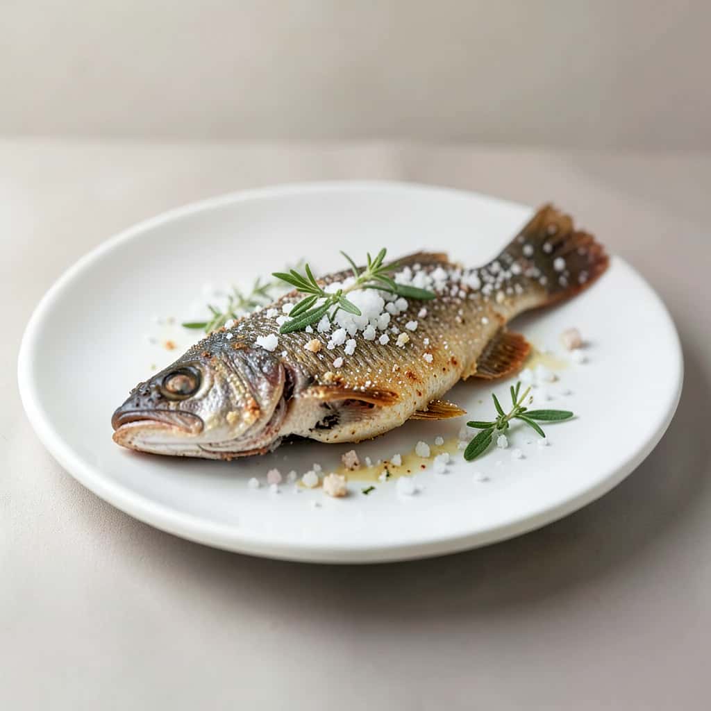 Branzino (sea bass) with herbs in a salt crust