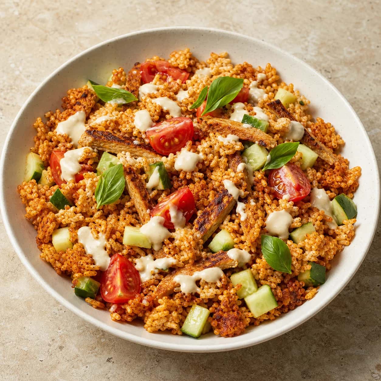 Insalata vegana con riso croccante
