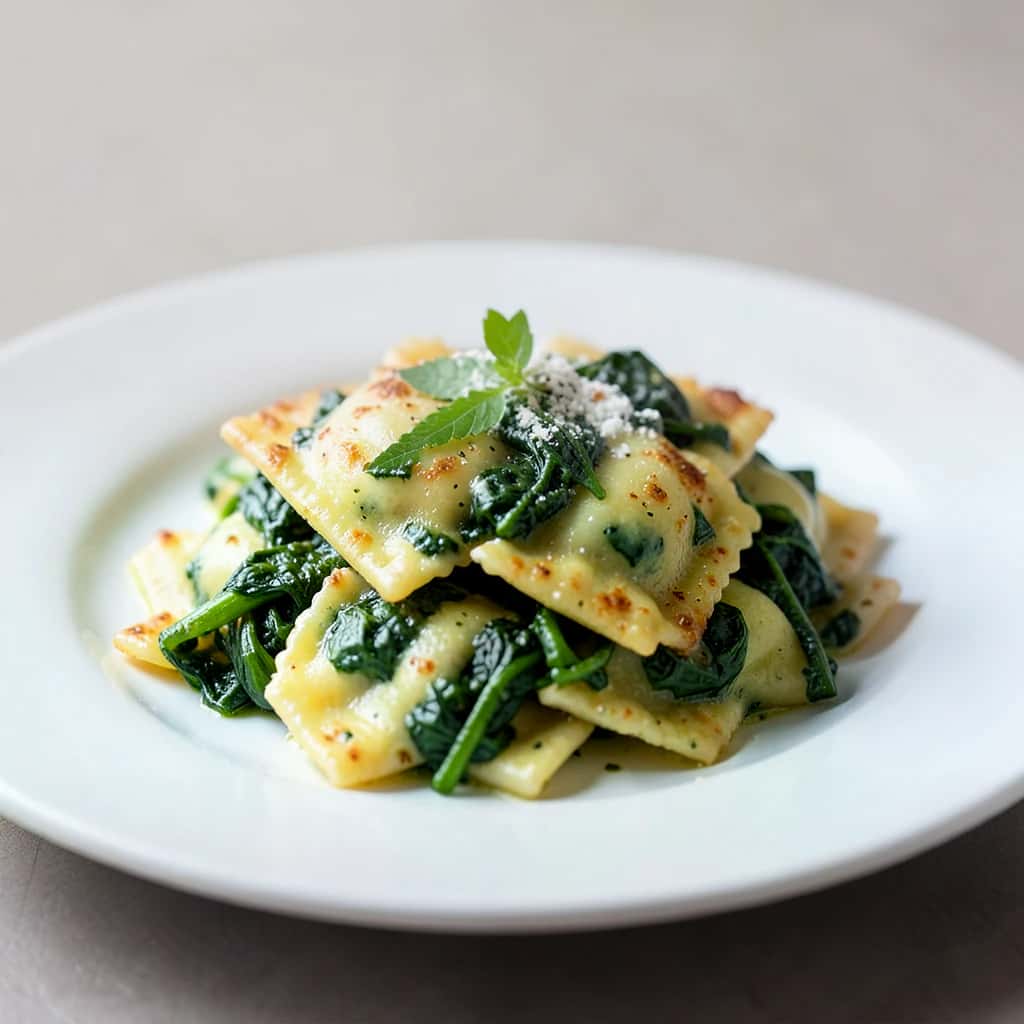 Ravioli with Ricotta and Spinach, Butter, and Sage