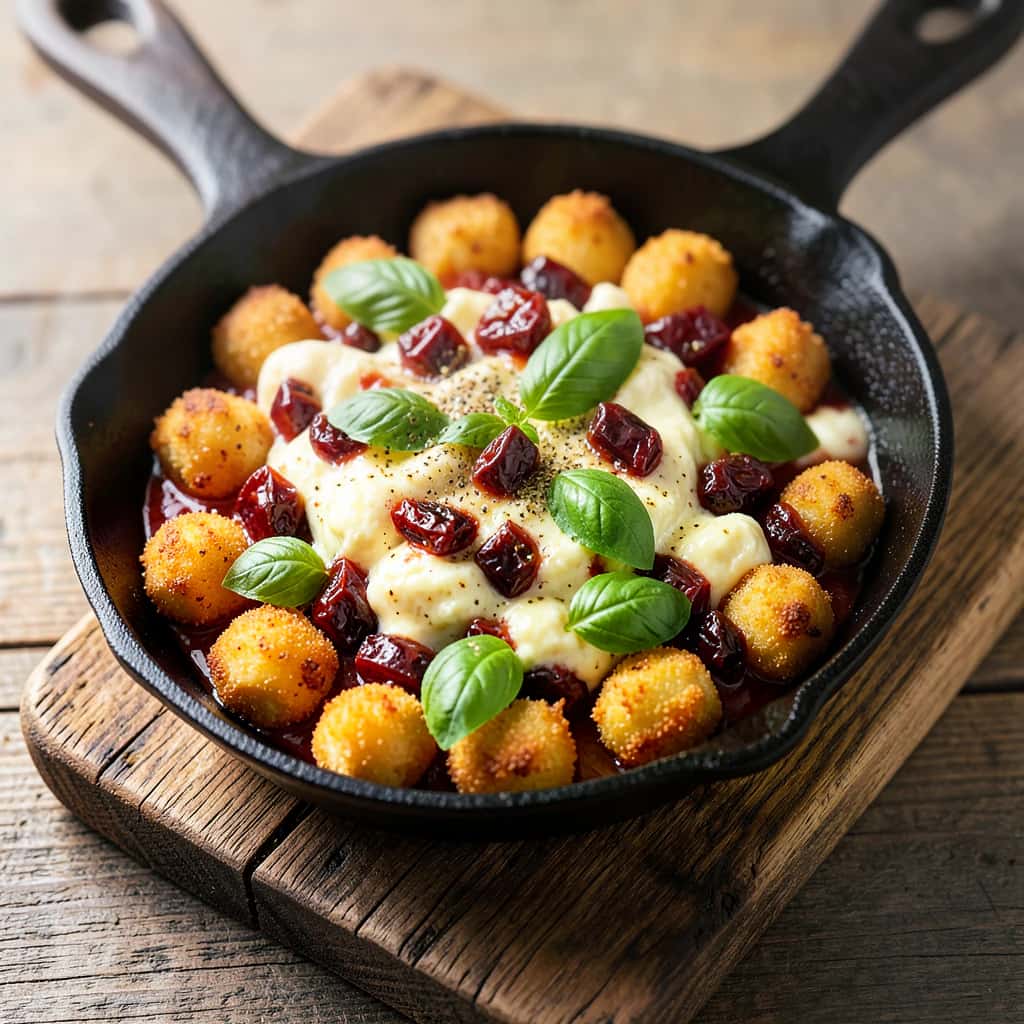 Gnocchi la tiga cu ricotta, roșii uscate la soare și usturoi