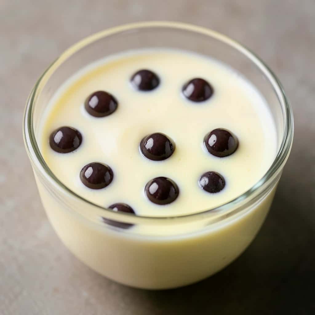 Budincă de lapte fiartă cu perle de tapioca