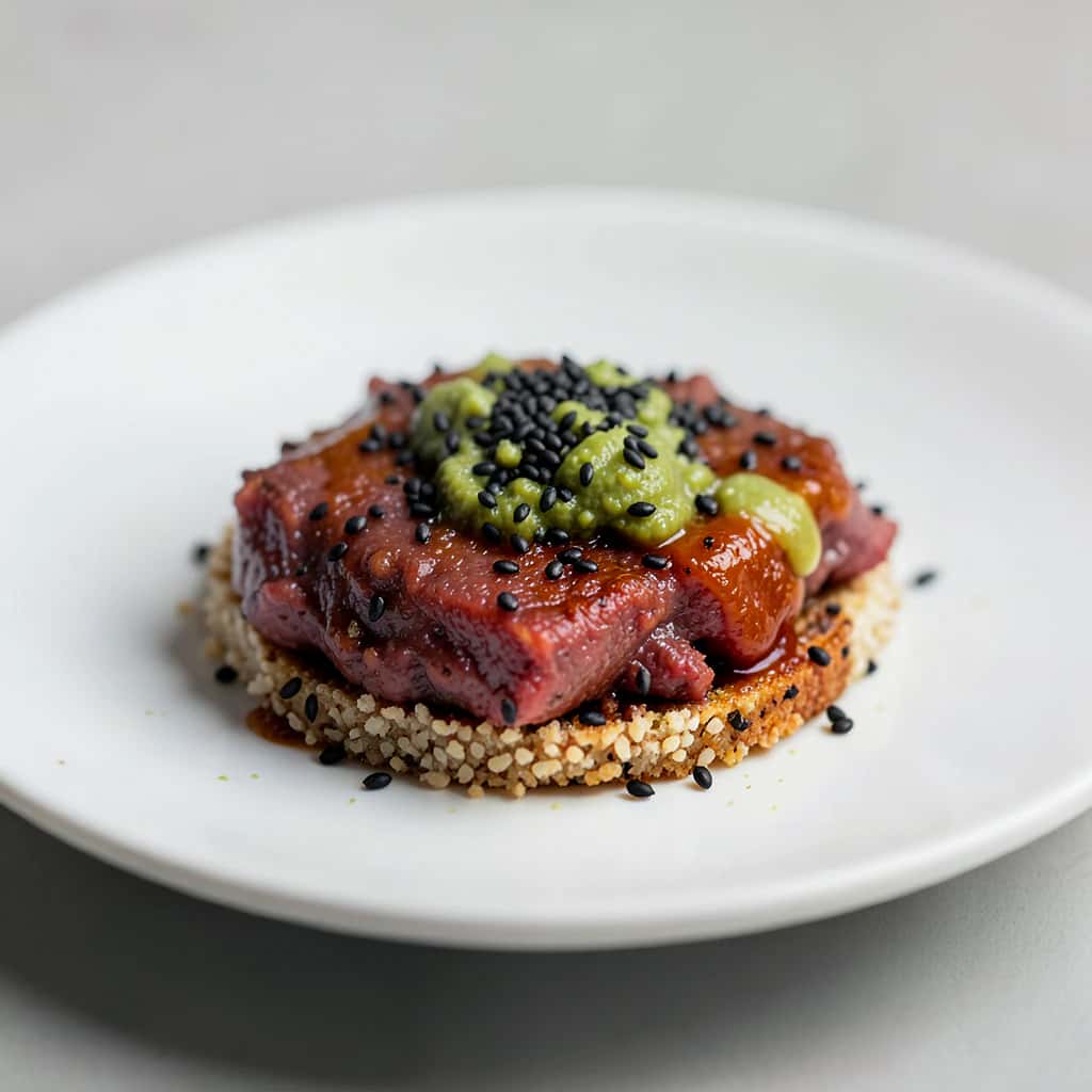 Atún tataki con costra de sésamo y anchoas