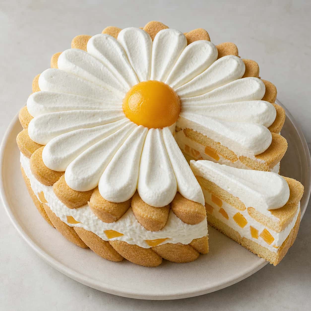 Tarta Margarita de Melocotón y Bizcochos