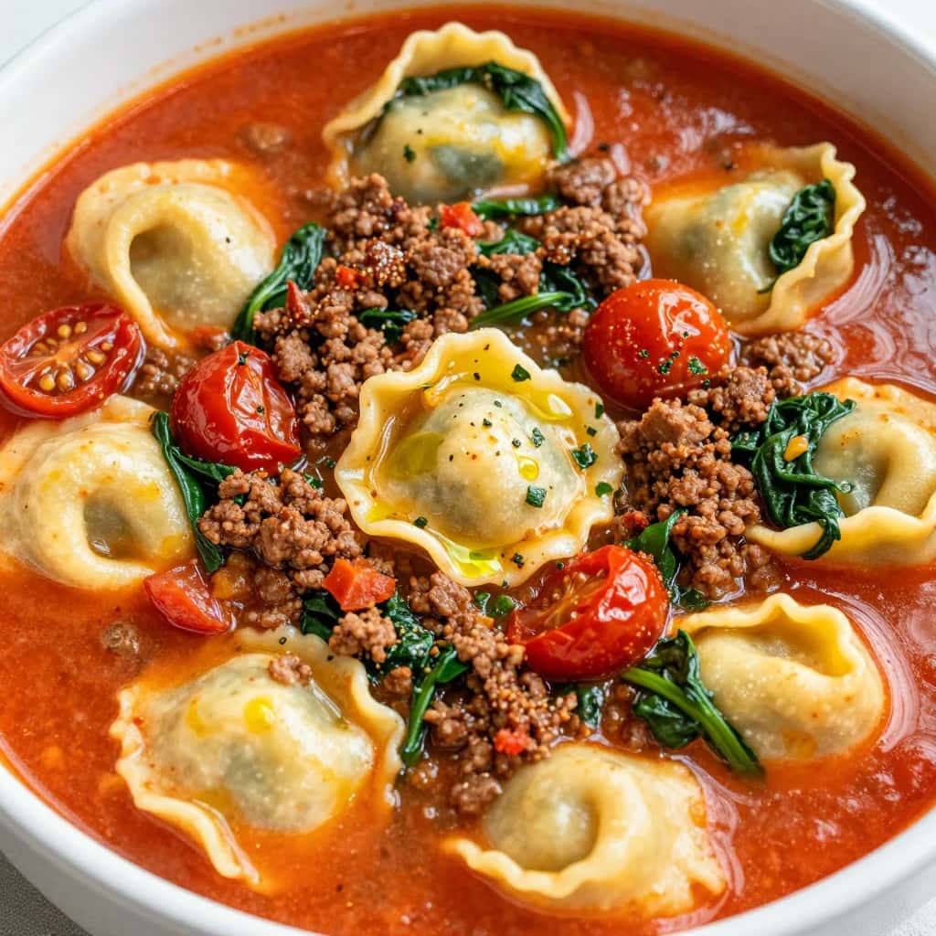 Tortellini-Suppe mit Hackfleisch