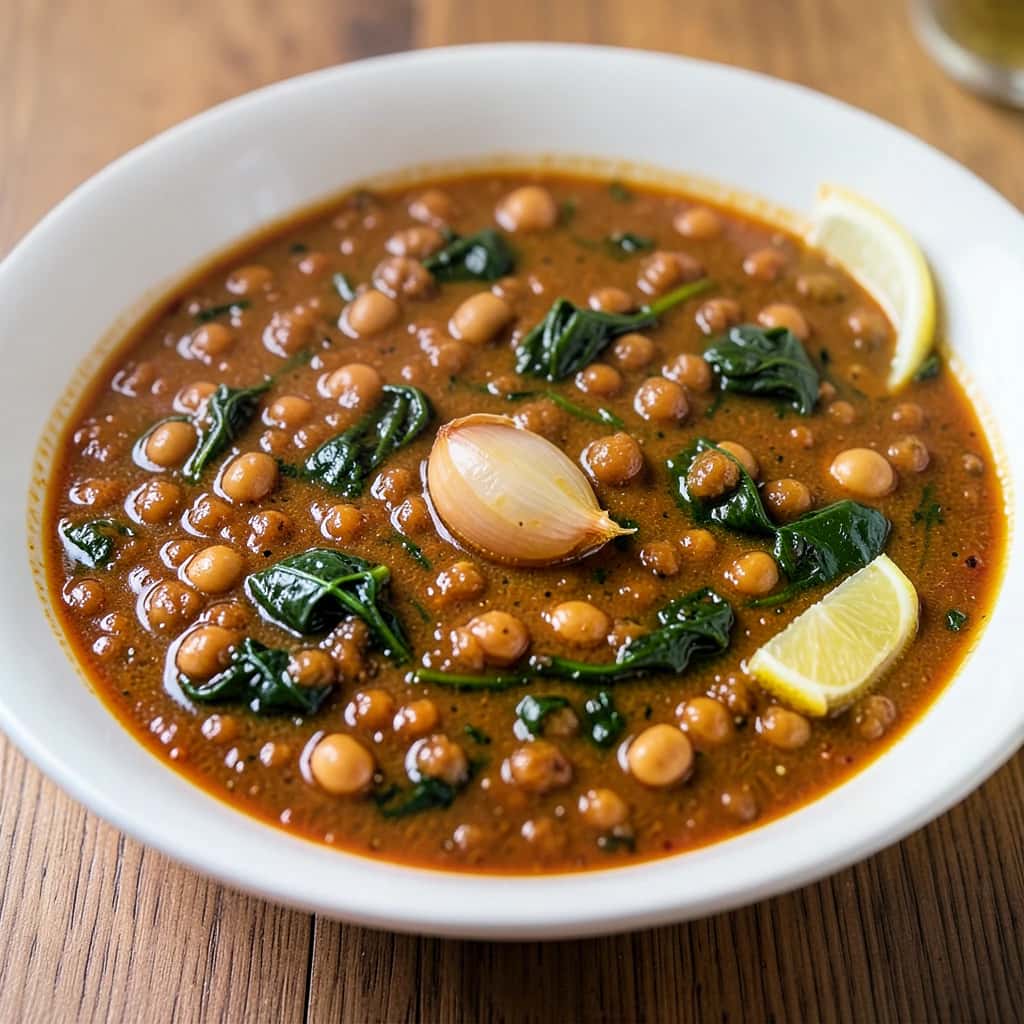 Curry de lentilles rouges végétalien avec épinards