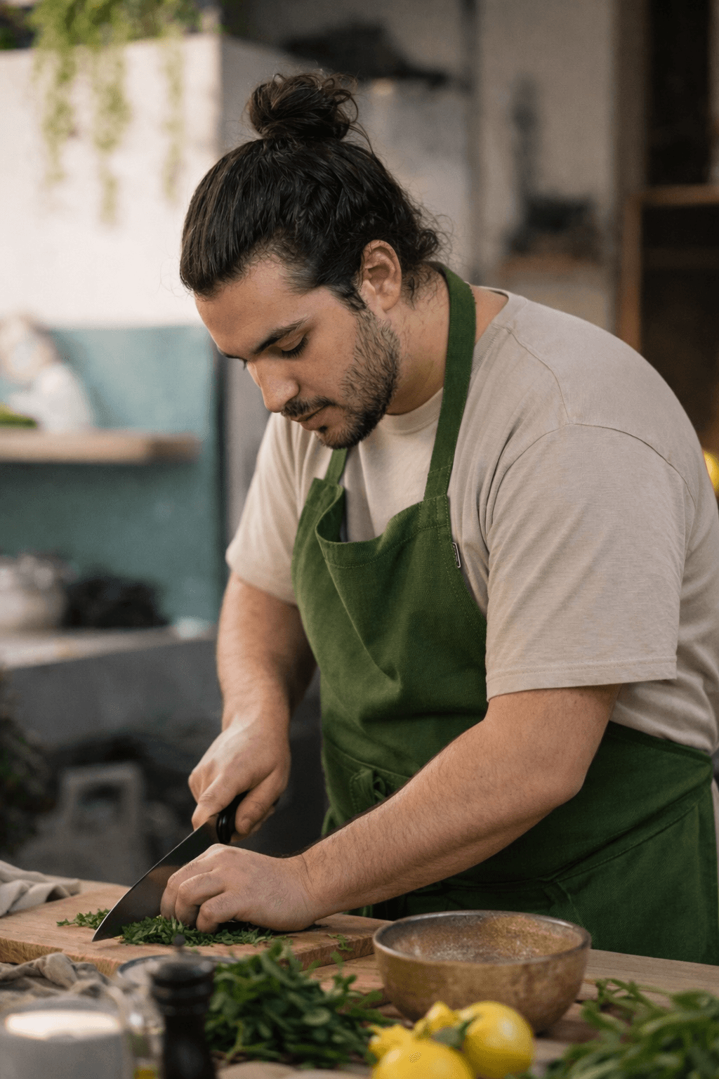 Ago Tanfossi preparing ingredients in the kitchen