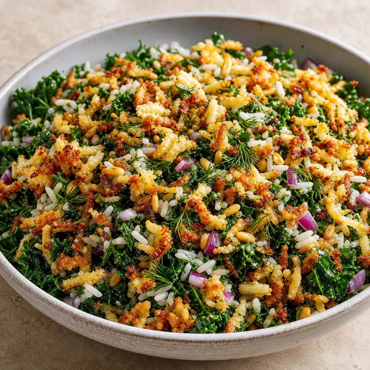 Crispy Shredded Halloumi Kale Salad