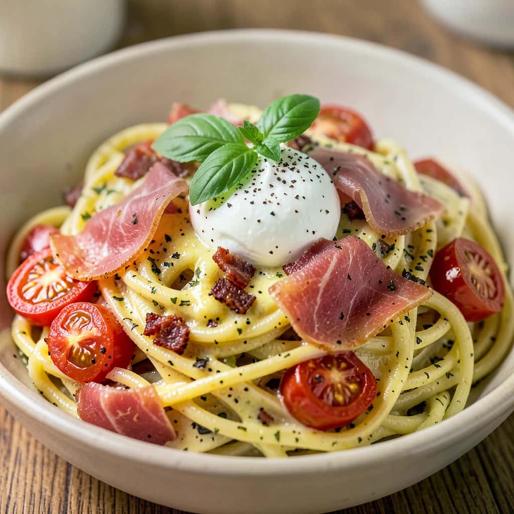 Garlic Herb Roasted Cherry Tomato Carbonara