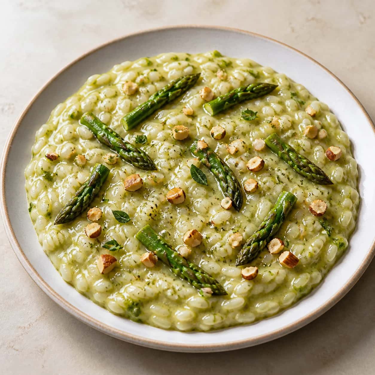 Asparagus Cream Risotto with Toasted Almonds