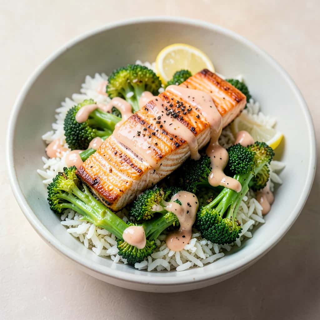 Bowl de Arroz con Salmón y Brócoli