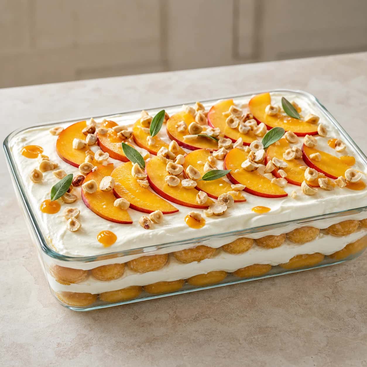 Eggless Peach Tiramisu